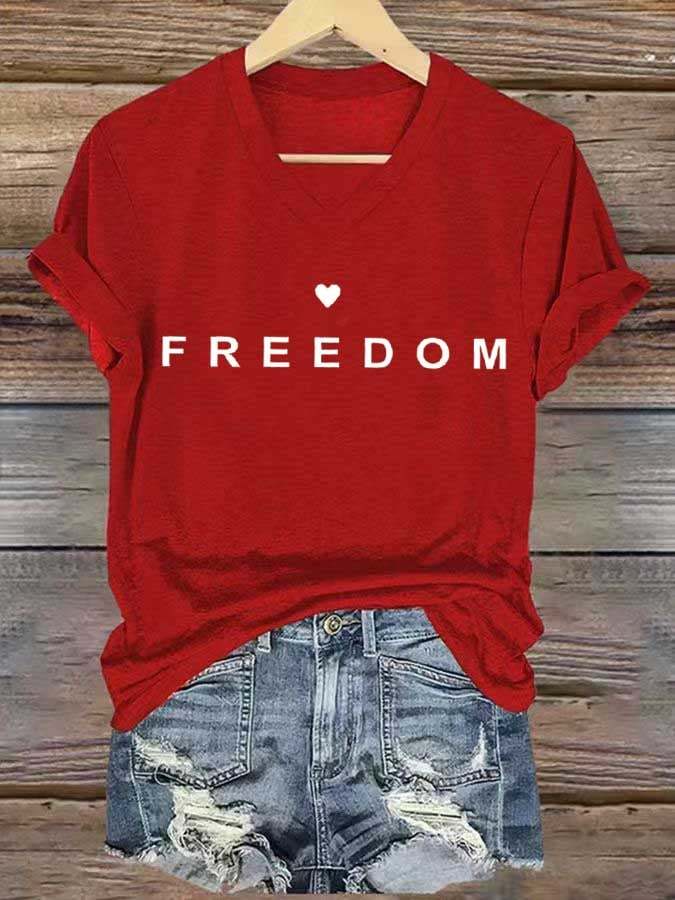 Women's freedom Print V-Neck T-Shirt-TP MERCH