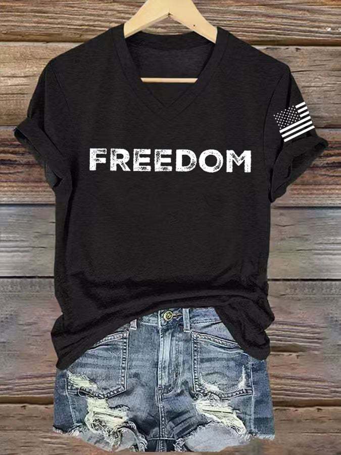 Women's freedom Print V-Neck T-Shirt-TP MERCH