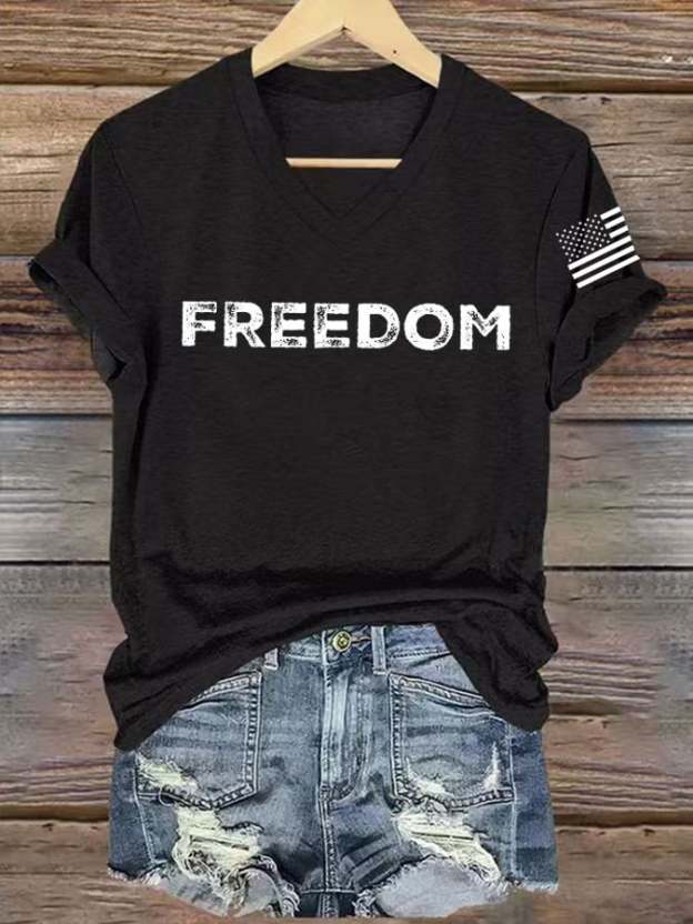Women's freedom Print V-Neck T-Shirt-TP MERCH