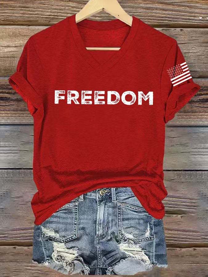 Women's freedom Print V-Neck T-Shirt-TP MERCH