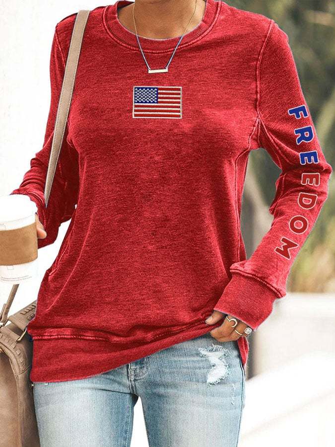 Women's Freedom Print Round Neck Sweatshirt-TP MERCH