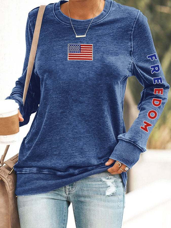 Women's Freedom Print Round Neck Sweatshirt-TP MERCH