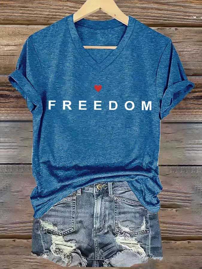 Women's freedom Print V-Neck T-Shirt-TP MERCH
