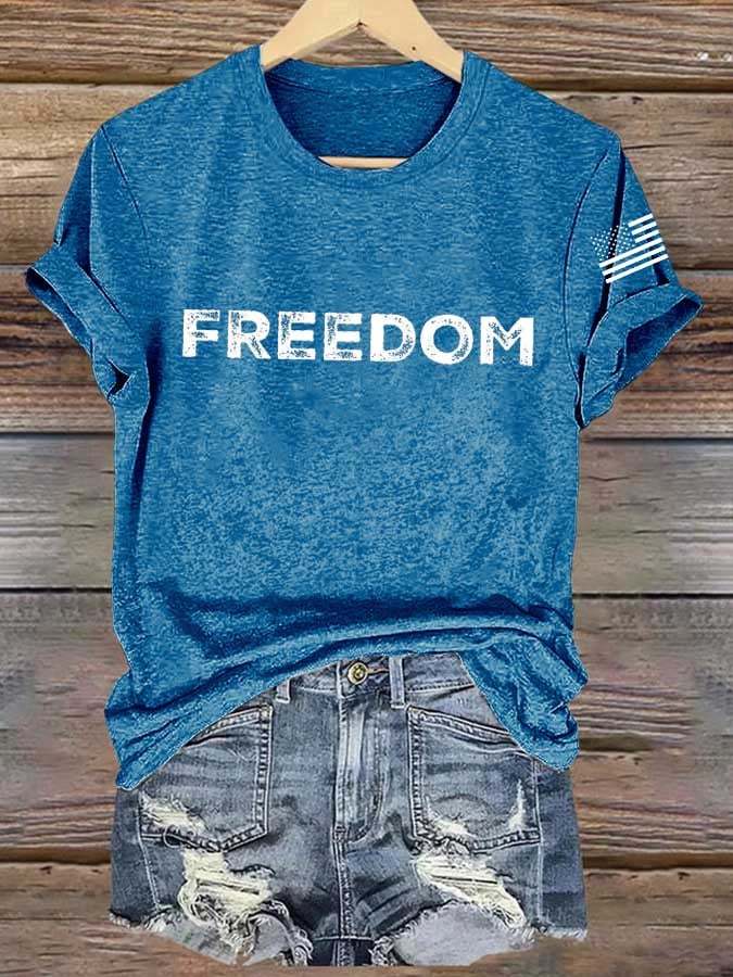 Women's Freedom American Flag Print Casual T-shirt-TP MERCH