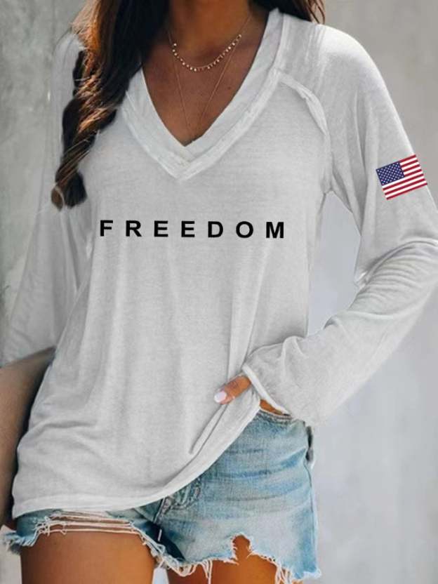 Women's Freedom American Flag Print Casual T-Shirt-TP MERCH