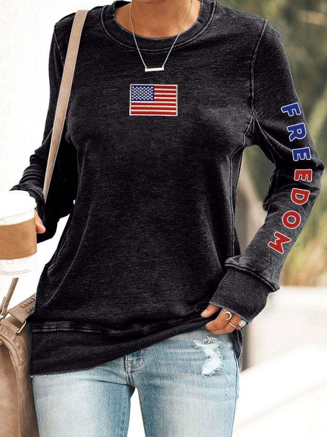 Women's Freedom Print Round Neck Sweatshirt-TP MERCH