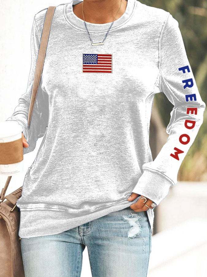 Women's Freedom Print Round Neck Sweatshirt-TP MERCH