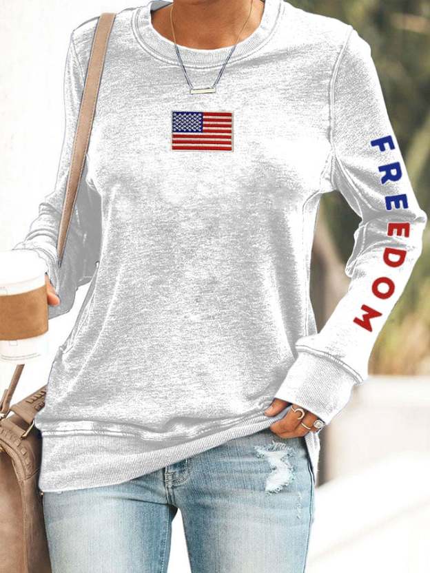 Women's Freedom Print Round Neck Sweatshirt-TP MERCH