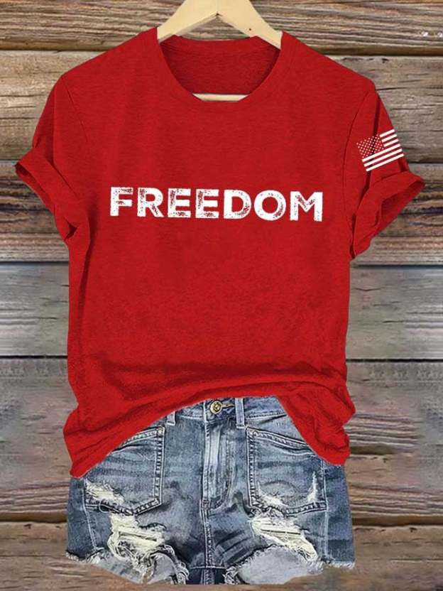 Women's Freedom American Flag Print Casual T-shirt-TP MERCH