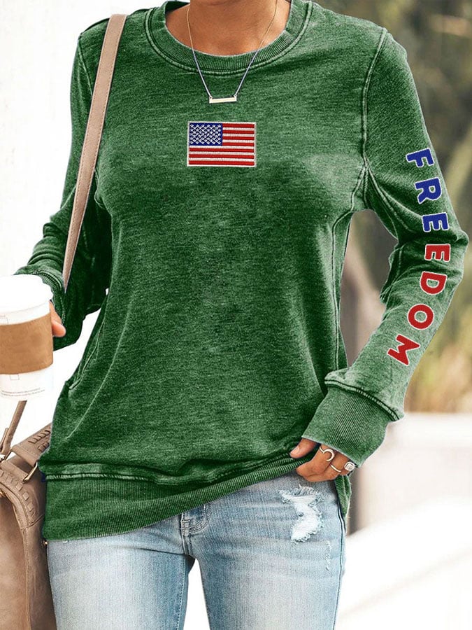 Women's Freedom Print Round Neck Sweatshirt-TP MERCH