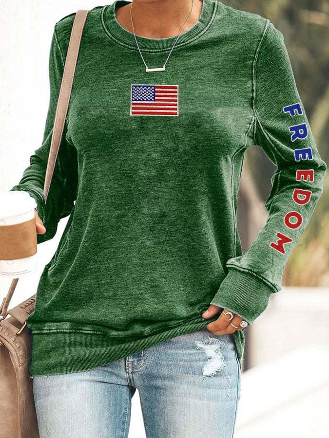Women's Freedom Print Round Neck Sweatshirt-TP MERCH