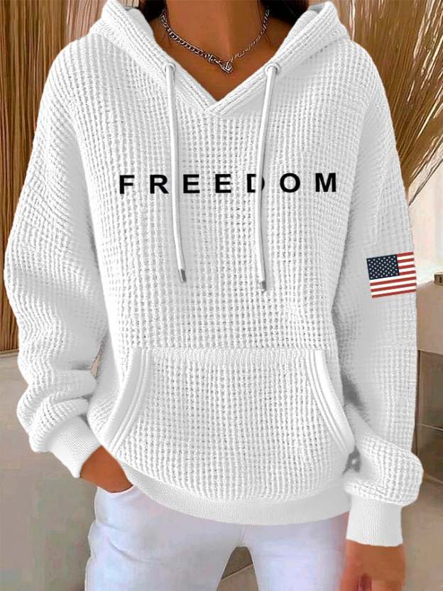 Women's Freedom American Flag Print Waffle Hoodie-TP MERCH