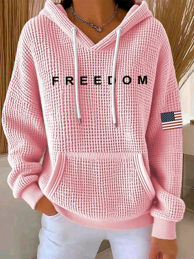 Women's Freedom American Flag Print Waffle Hoodie-TP MERCH