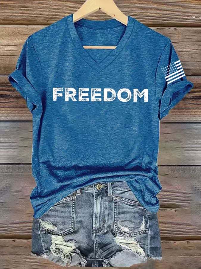 Women's freedom Print V-Neck T-Shirt-TP MERCH