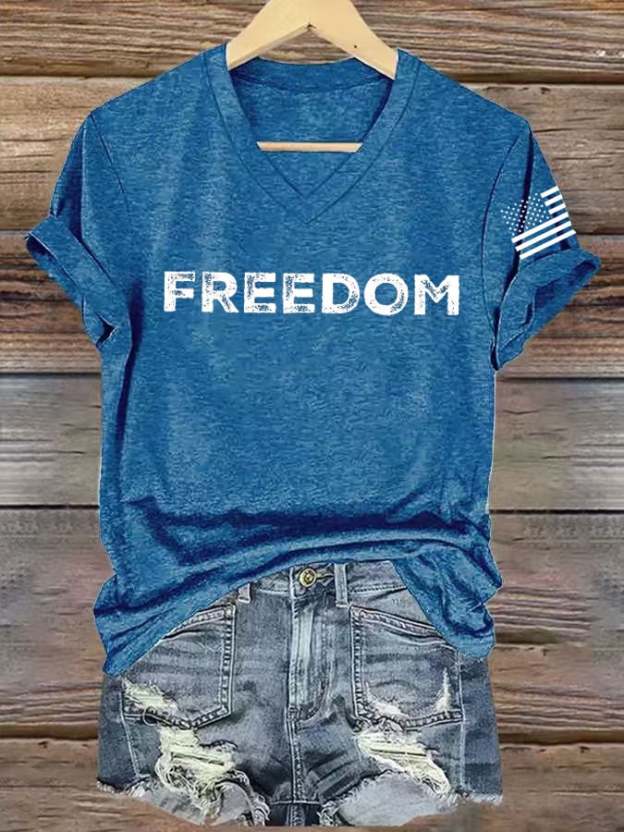 Women's freedom Print V-Neck T-Shirt-TP MERCH
