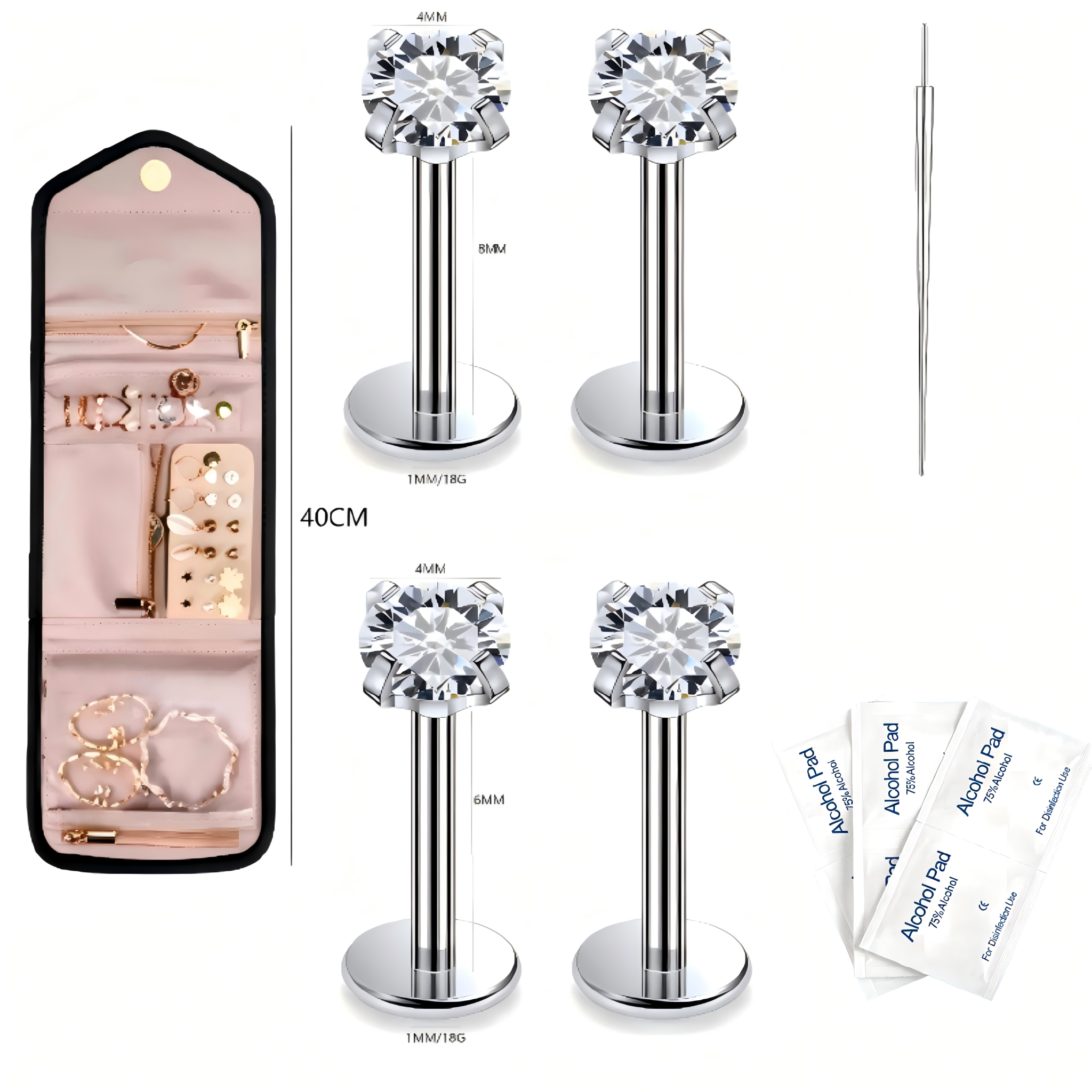 Safe F136 Titanium Earrings Starter Kit with Sparkling Cubic Zirconia