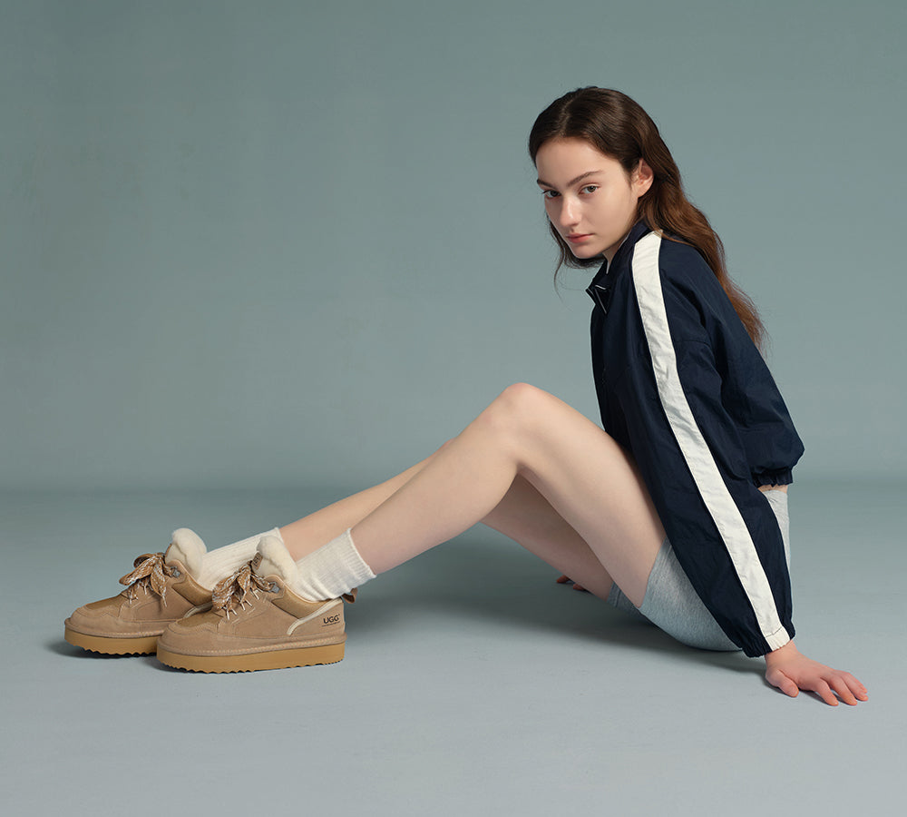 AUSTRALIAN SHEPHERD® UGG Boots Sheepskin Wool Lace Up Platform Sneakers Parkyr