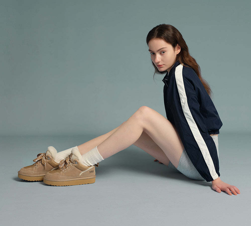 AUSTRALIAN SHEPHERD® UGG Boots Sheepskin Wool Lace Up Platform Sneakers Parkyr