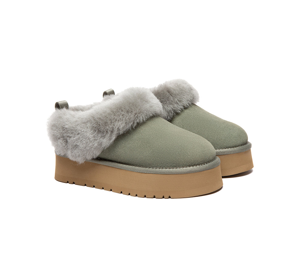 AUSTRALIAN SHEPHERD® UGG Slippers Sheepskin Wool Collar Ankle Platform Glacial