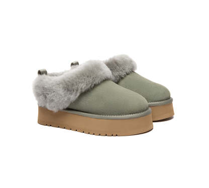 AUSTRALIAN SHEPHERD® UGG Slippers Sheepskin Wool Collar Ankle Platform Glacial