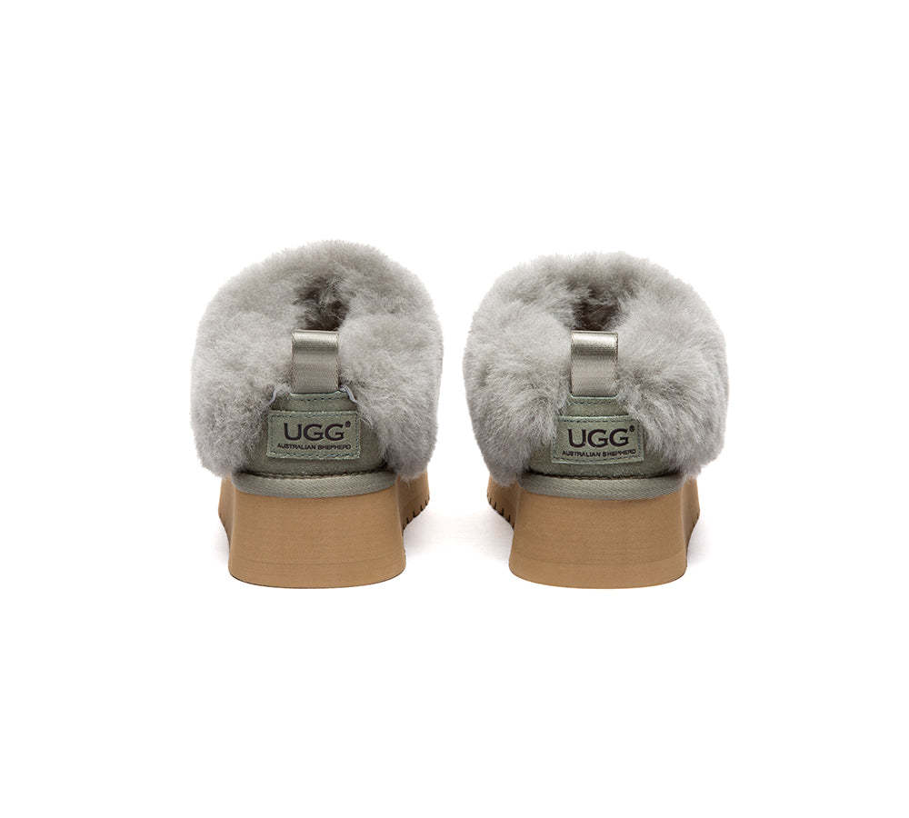 AUSTRALIAN SHEPHERD® UGG Slippers Sheepskin Wool Collar Ankle Platform Glacial