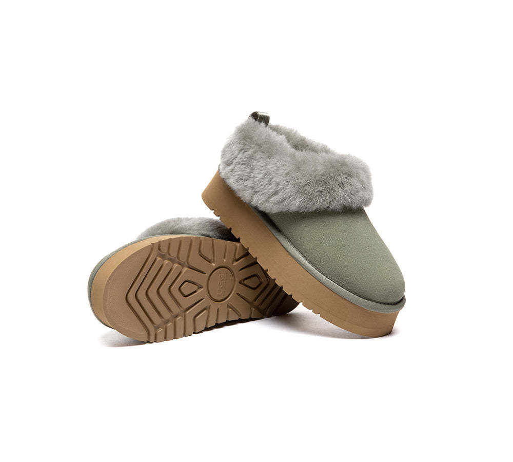 AUSTRALIAN SHEPHERD® UGG Slippers Sheepskin Wool Collar Ankle Platform Glacial