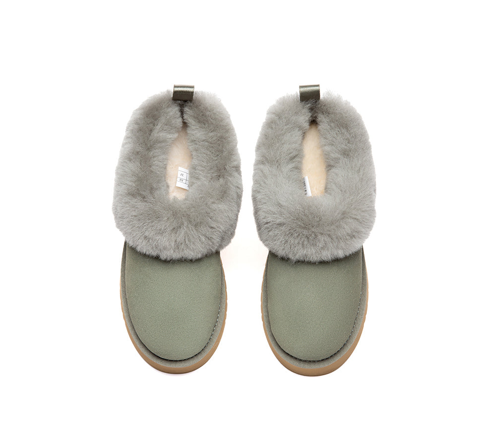 AUSTRALIAN SHEPHERD® UGG Slippers Sheepskin Wool Collar Ankle Platform Glacial