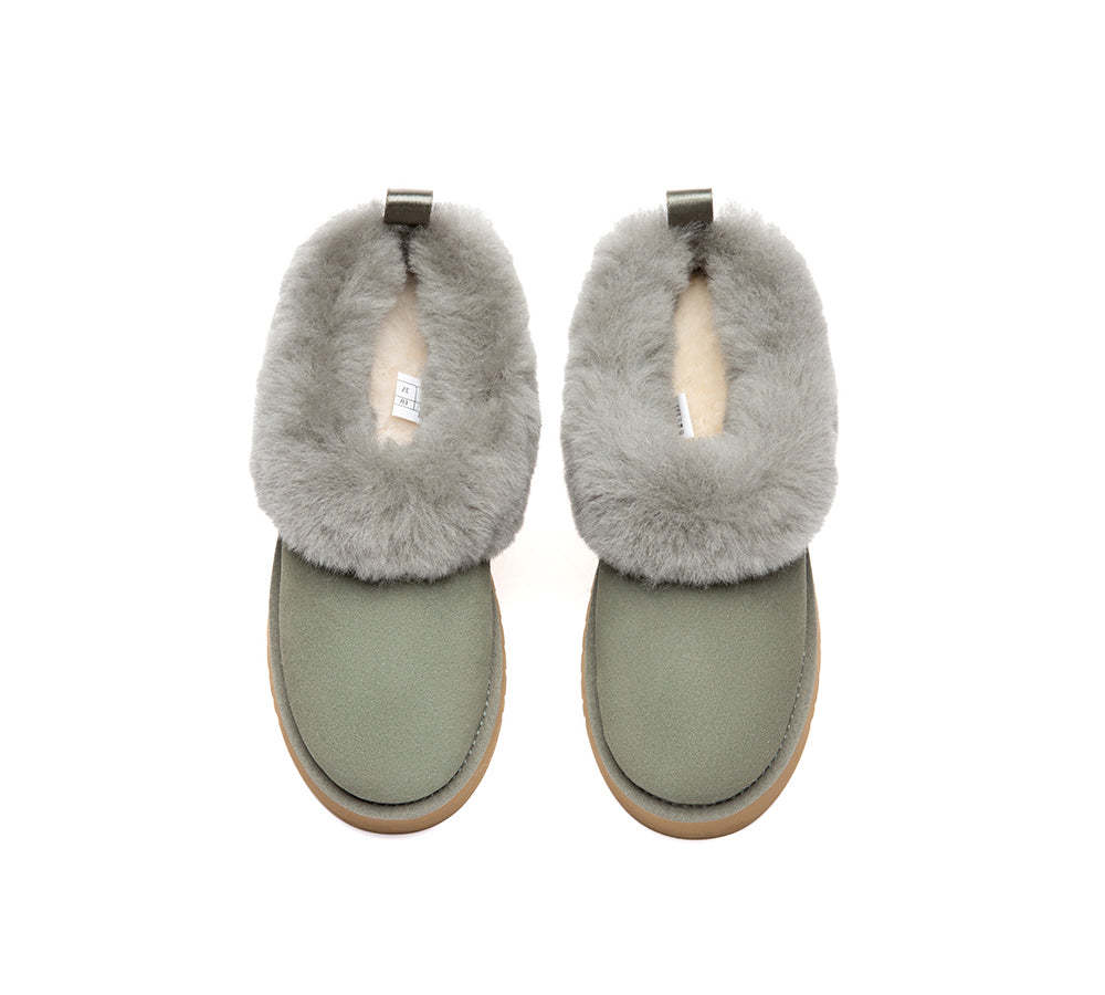 AUSTRALIAN SHEPHERD® UGG Slippers Sheepskin Wool Collar Ankle Platform Glacial