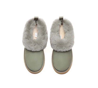 AUSTRALIAN SHEPHERD® UGG Slippers Sheepskin Wool Collar Ankle Platform Glacial