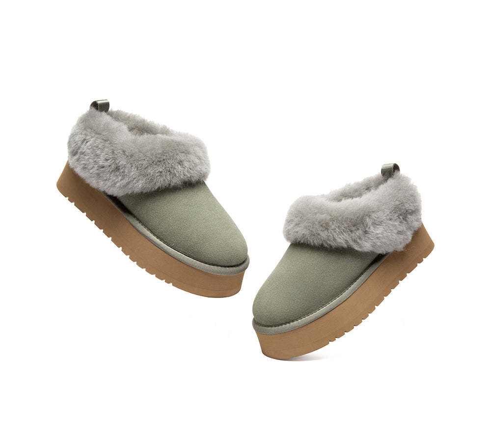 AUSTRALIAN SHEPHERD® UGG Slippers Sheepskin Wool Collar Ankle Platform Glacial
