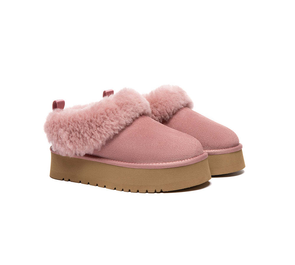 AUSTRALIAN SHEPHERD® UGG Slippers Sheepskin Wool Collar Ankle Platform Glacial