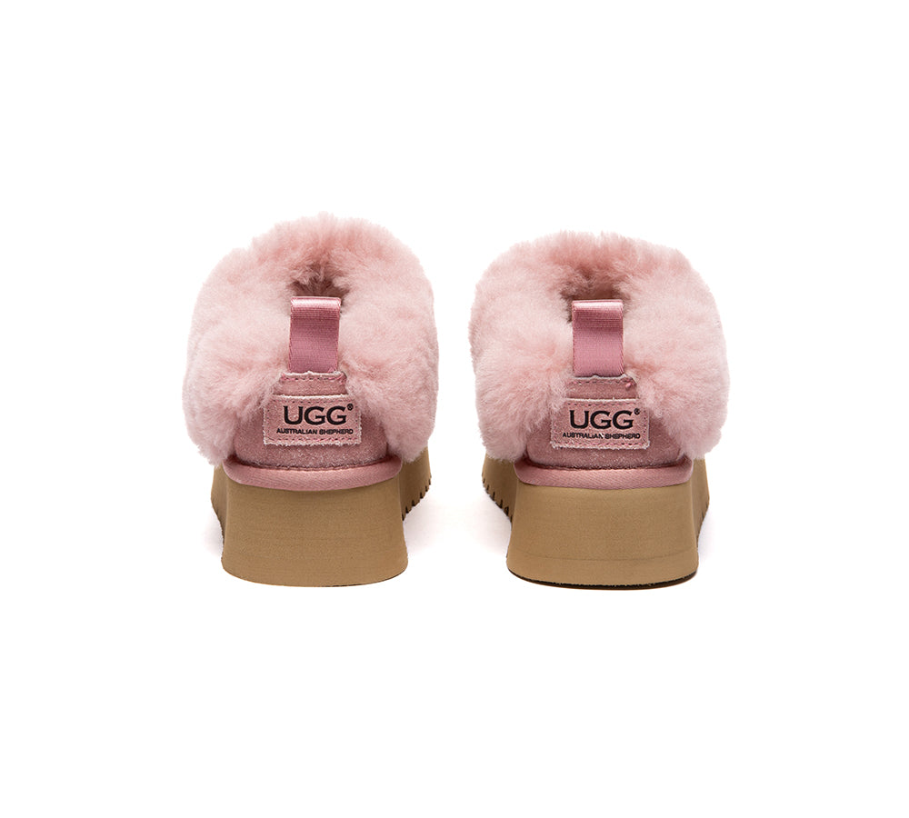 AUSTRALIAN SHEPHERD® UGG Slippers Sheepskin Wool Collar Ankle Platform Glacial