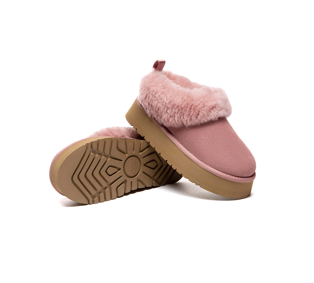 AUSTRALIAN SHEPHERD® UGG Slippers Sheepskin Wool Collar Ankle Platform Glacial