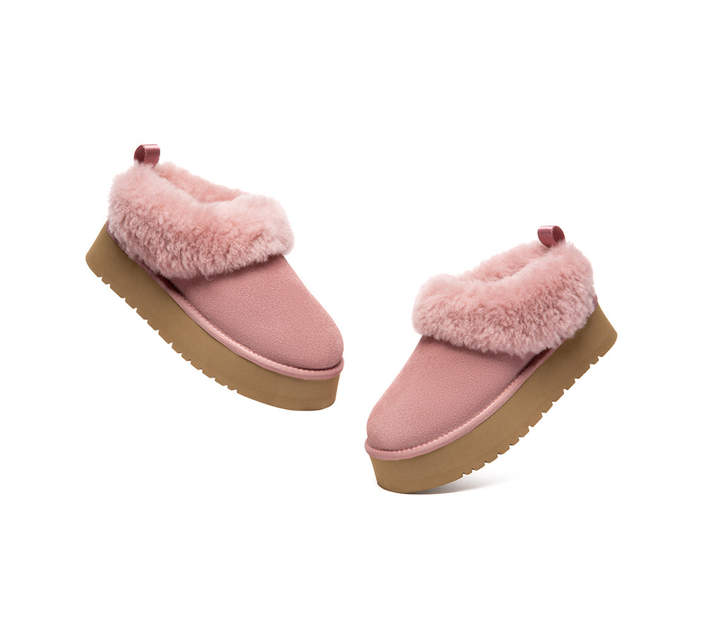 AUSTRALIAN SHEPHERD® UGG Slippers Sheepskin Wool Collar Ankle Platform Glacial