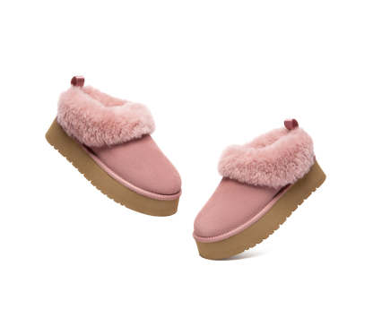 AUSTRALIAN SHEPHERD® UGG Slippers Sheepskin Wool Collar Ankle Platform Glacial