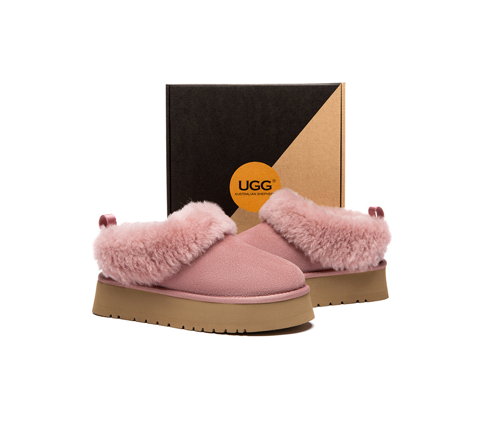 AUSTRALIAN SHEPHERD® UGG Slippers Sheepskin Wool Collar Ankle Platform Glacial