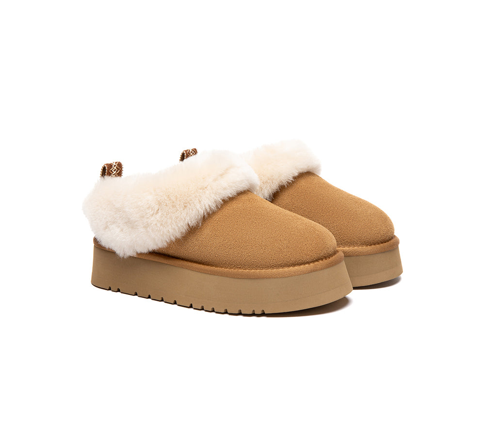 AUSTRALIAN SHEPHERD® UGG Slippers Sheepskin Wool Collar Ankle Platform Glacial