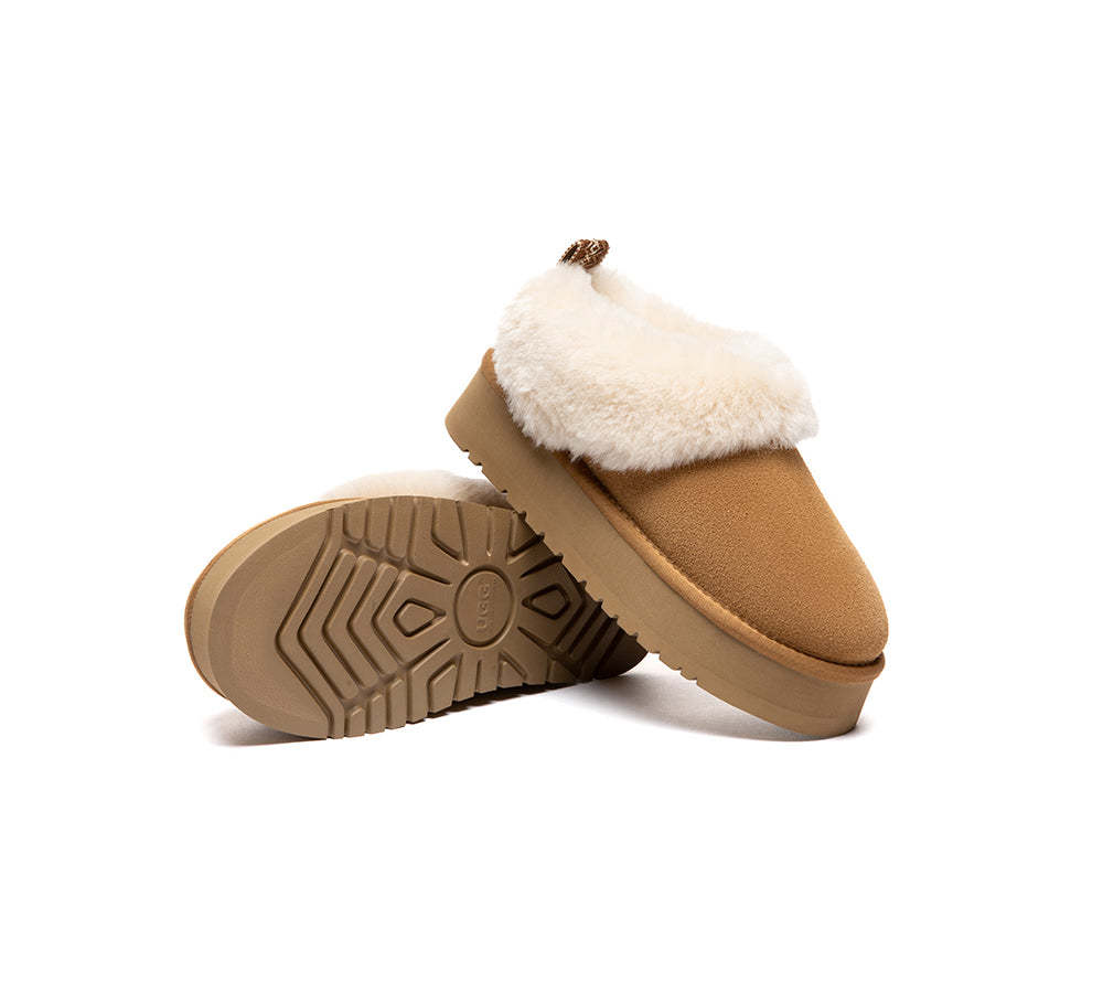 AUSTRALIAN SHEPHERD® UGG Slippers Sheepskin Wool Collar Ankle Platform Glacial