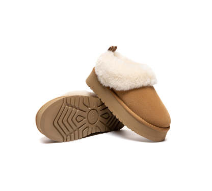 AUSTRALIAN SHEPHERD® UGG Slippers Sheepskin Wool Collar Ankle Platform Glacial