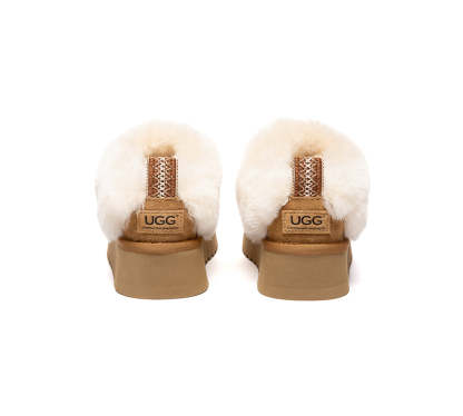 AUSTRALIAN SHEPHERD® UGG Slippers Sheepskin Wool Collar Ankle Platform Glacial