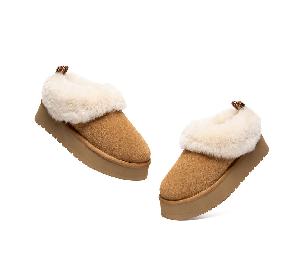 AUSTRALIAN SHEPHERD® UGG Slippers Sheepskin Wool Collar Ankle Platform Glacial