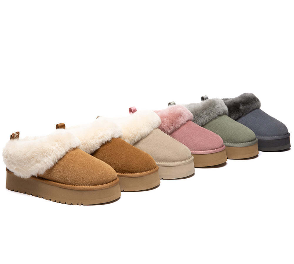 AUSTRALIAN SHEPHERD® UGG Slippers Sheepskin Wool Collar Ankle Platform Glacial