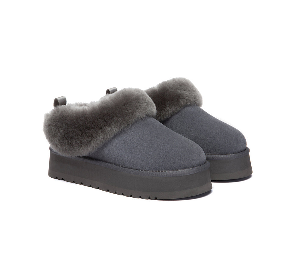 AUSTRALIAN SHEPHERD® UGG Slippers Sheepskin Wool Collar Ankle Platform Glacial