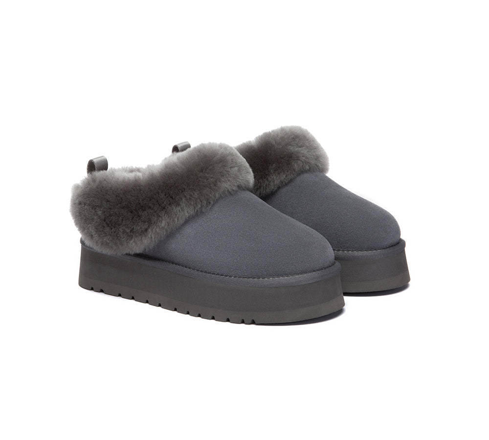 AUSTRALIAN SHEPHERD® UGG Slippers Sheepskin Wool Collar Ankle Platform Glacial