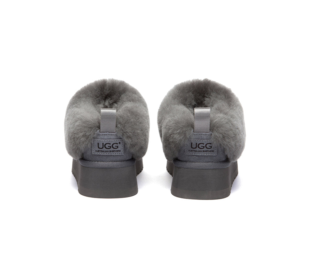AUSTRALIAN SHEPHERD® UGG Slippers Sheepskin Wool Collar Ankle Platform Glacial