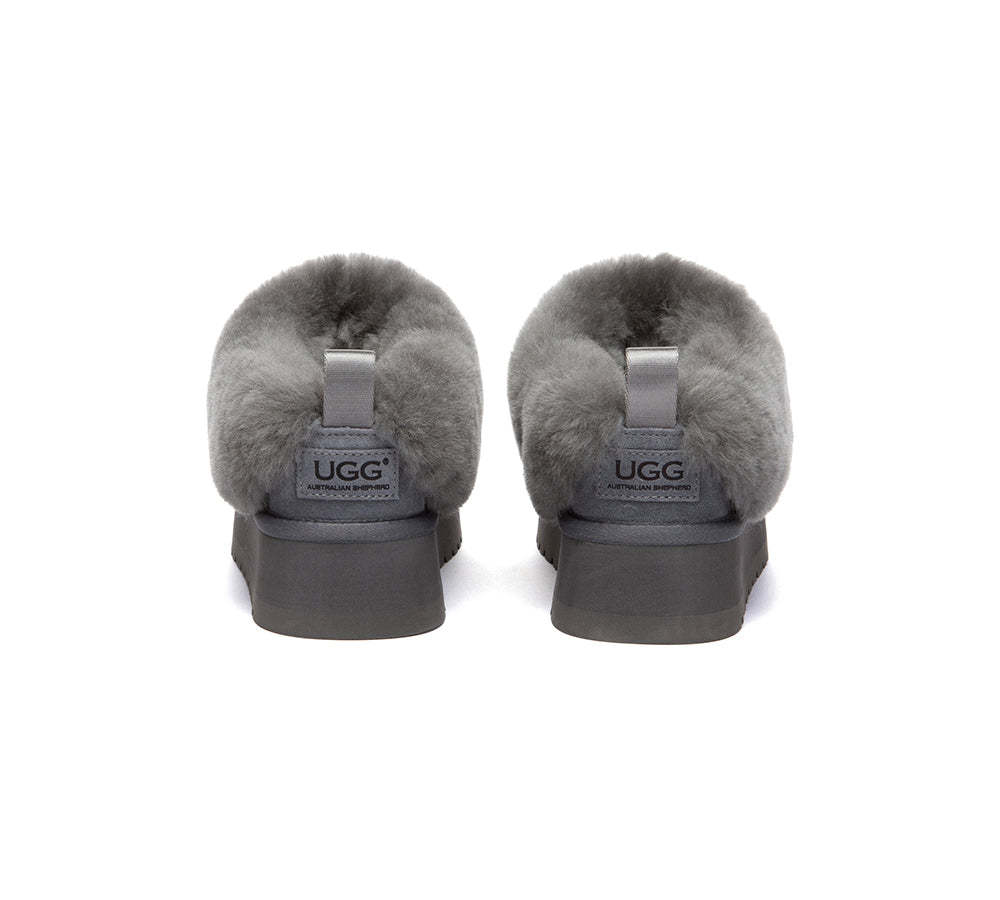 AUSTRALIAN SHEPHERD® UGG Slippers Sheepskin Wool Collar Ankle Platform Glacial