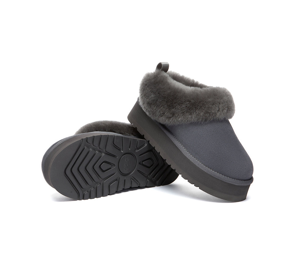 AUSTRALIAN SHEPHERD® UGG Slippers Sheepskin Wool Collar Ankle Platform Glacial