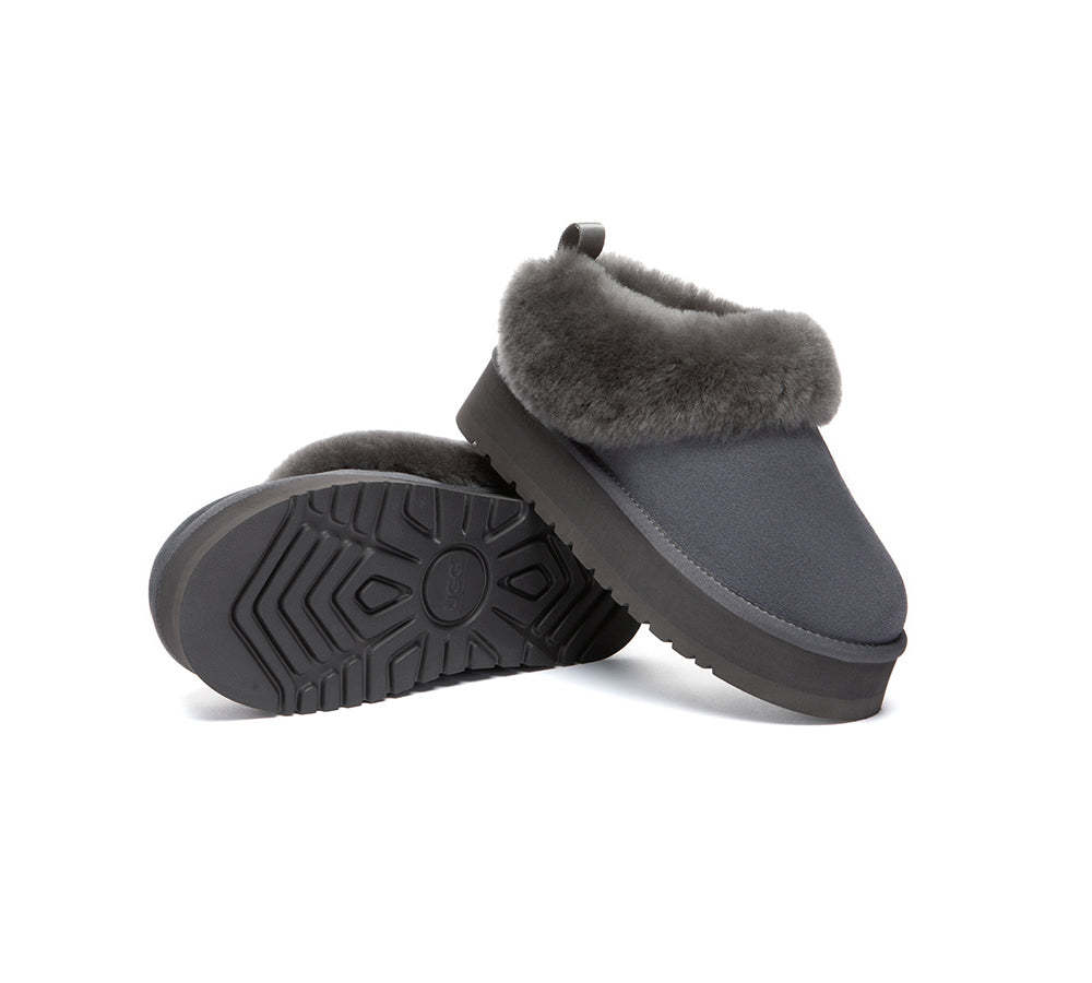 AUSTRALIAN SHEPHERD® UGG Slippers Sheepskin Wool Collar Ankle Platform Glacial