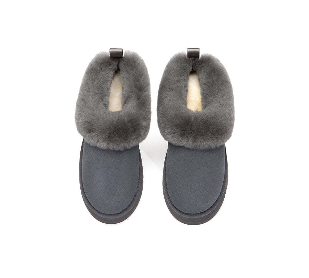 AUSTRALIAN SHEPHERD® UGG Slippers Sheepskin Wool Collar Ankle Platform Glacial