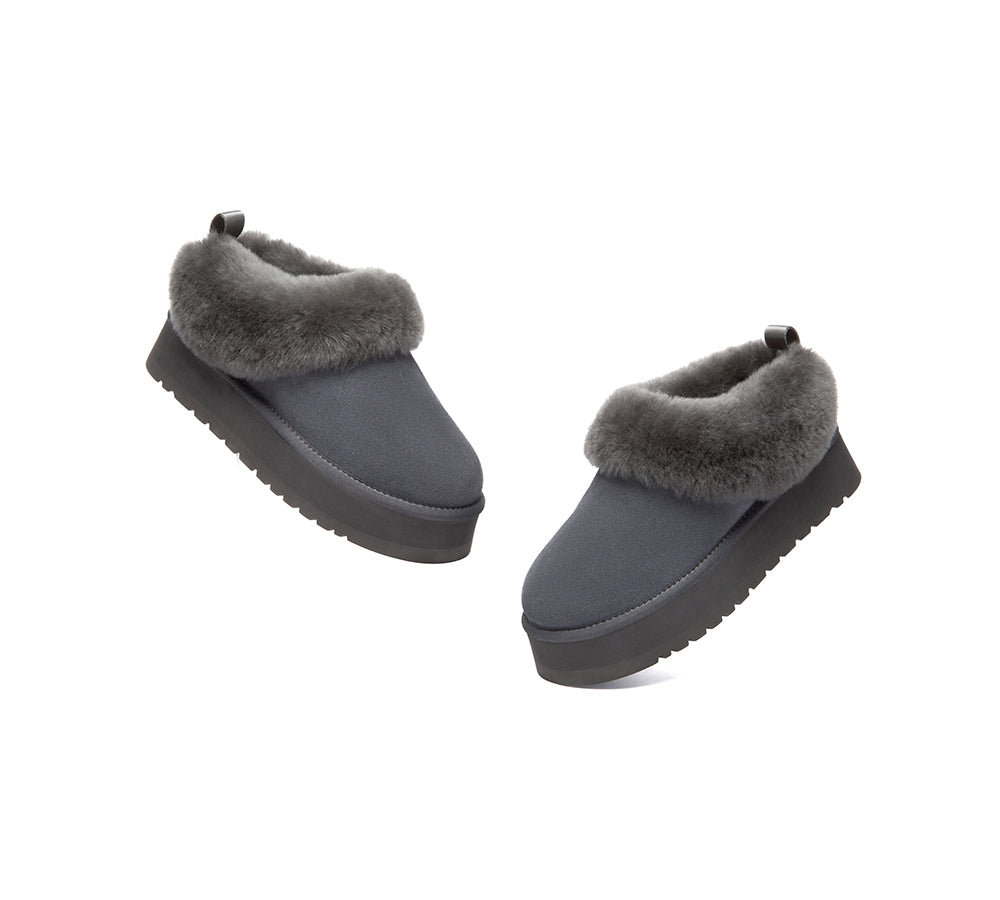 AUSTRALIAN SHEPHERD® UGG Slippers Sheepskin Wool Collar Ankle Platform Glacial